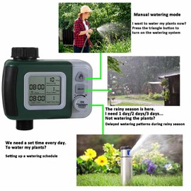 Automatic Watering System Water Timer Easy to Program Three Modes Automatic Sprinkler Rain Delayed Watering Manual Watering Outdoor Use