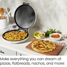 Chefman Everything Maker & Pizza Oven – 1440W Countertop Electric Pizza Maker with 12” Nonstick Cooking Plates, Plus Makes Quesadillas, Omelettes and More, with Indicator Lights and Vertical Storage