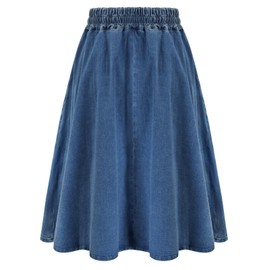 KANCY KOLE Women's High Waist A-Line Jean Skirt for Office Tie Waist Denim Skirts XL