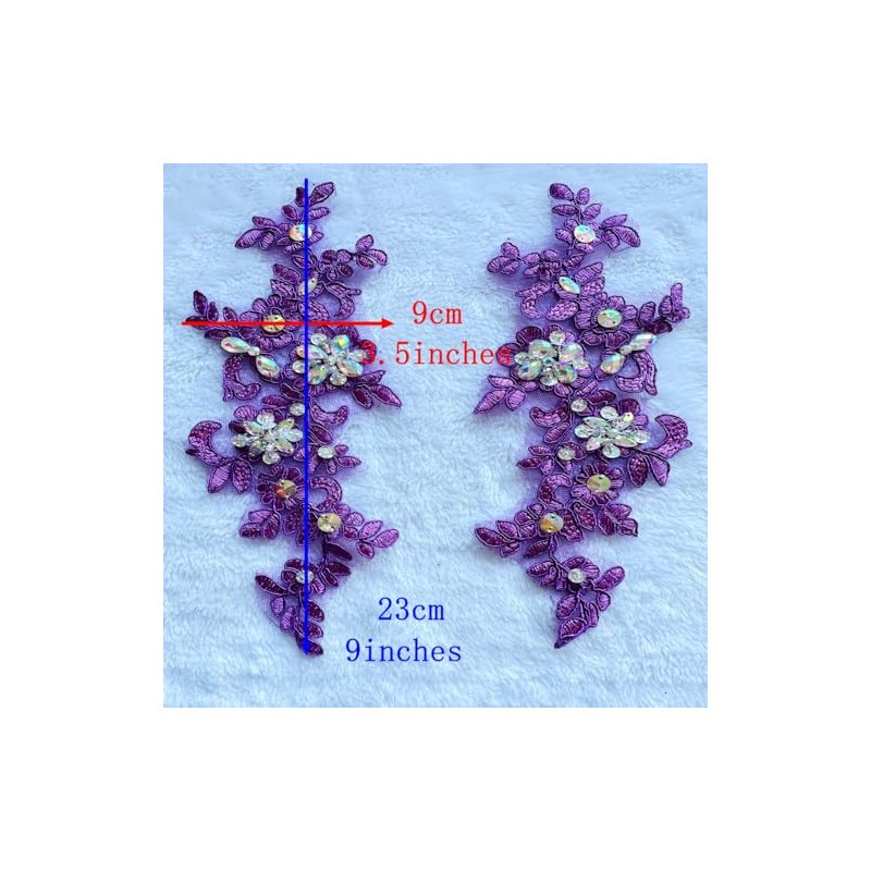 Handmade Appliques 1 Pair of Embroidery Sequin Lace Applique Sewing