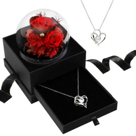 Jimerf Preserved Real Rose with Heart Necklace–Timeless Gifts for Women,Girlfriend, Mom–Perfect for Christmas, Valentine’s Day, Mother’s Day, Birthdays, Anniversaries & Thanksgiving