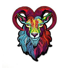 3.5" Goat Head Patch - Embroidered Goat Backwoods Sheep Farm Animals Applique Appliques Iron On Sew On Patches for Holes, Clothing, Jeans, Hat, Backpacks, Clothes - Goat Iron On Patch