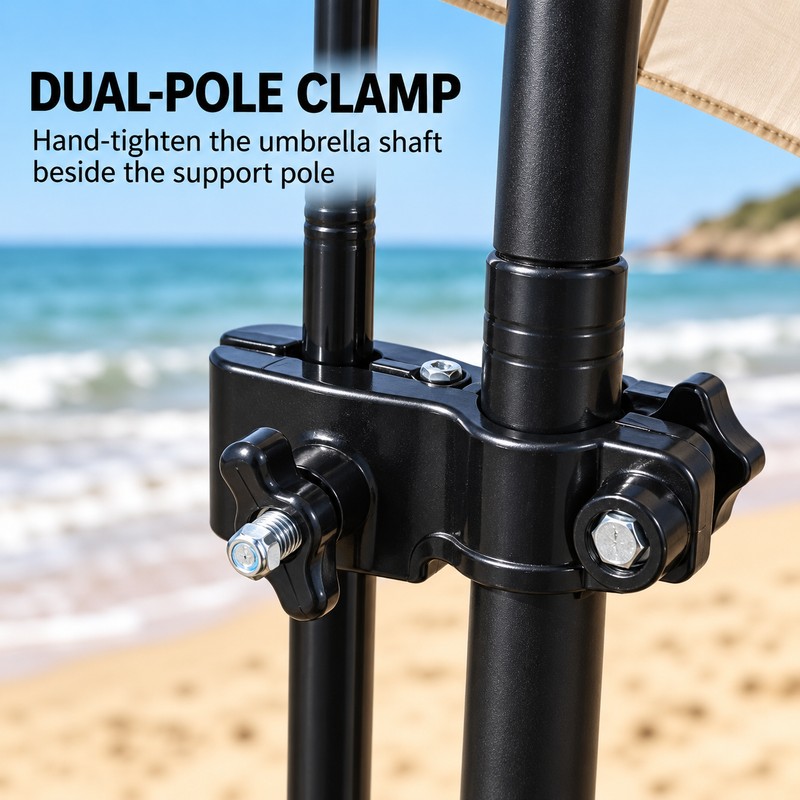 3-Section Ground Insert Beach Umbrella Pole Holder with Clamp, 16