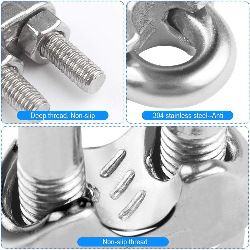 KAHEIGN 20Pcs Wire Rope Clips, Stainless Steel M5 Cable Clamp
