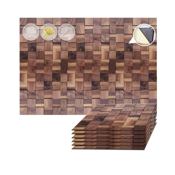 Acepunch 6 Handcrafted Wooden Mosaic Panels Adhesive Peel and Stick