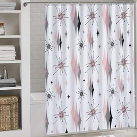 TKUYO Mid Century Modern Shower Curtain, Pink Gray Geometric Atomic Abstract Pattern 1950s 1960s Retro Vintage Style Waterproof Fabric Bathroom Shower Curtain Set with Hooks, 72"x72" Inch