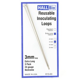 Hall Bio 613-03 3mm x 140mm Reusable Inoculating Loops, Nichrome A (3 Pack)