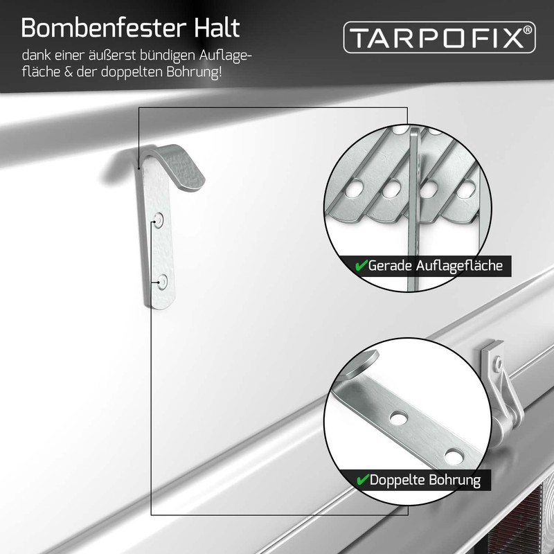 Tarpofix® Tarpaulin Hooks, Net Hooks with Rivets for Trailer Tarpaulin