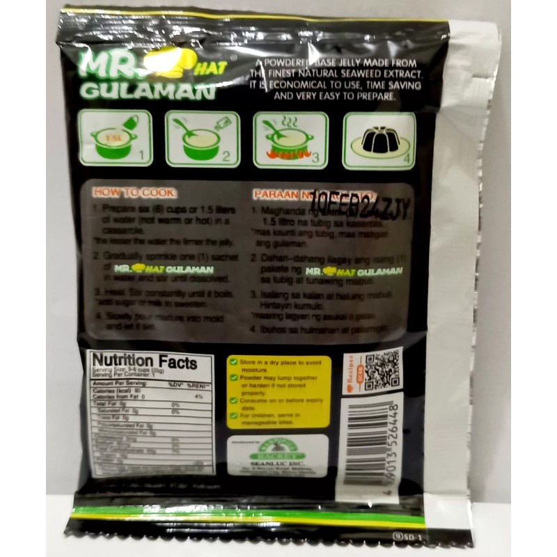 Mr. Hat Gulaman Unflavored Jelly Powder BLACK (4 Sachets x