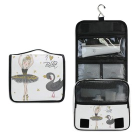 Moyyo Cute Ballet Girl Black Swan Toiletry Bag Travel Wash Bag Organised Toiletry Bag Hanging Toiletry Bag Gym Camping Toiletry Bag Portable Cosmetic Organiser Bag for Women Girls Kids