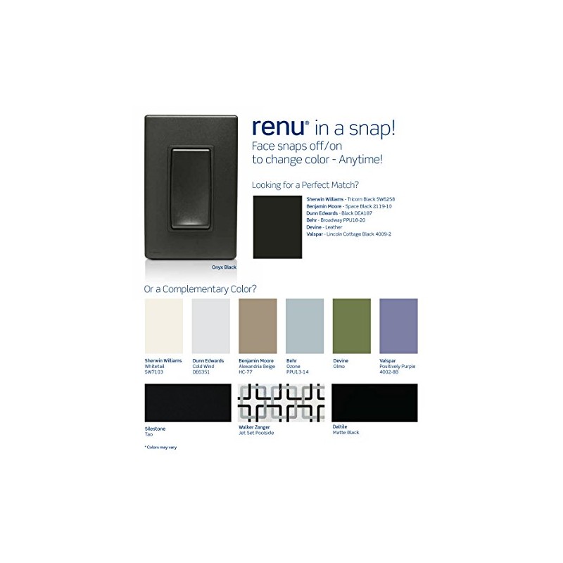 Leviton RE153-OB Renu Switch for 3-Way Applications, 15A-120/277VAC, Onyx Black