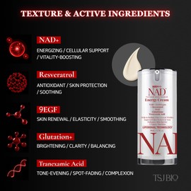 TSJ Bio NAD+ Energy Revitalizing Cream - Premium Daily Moisturizer with NAD+ 50,000PPM, Resveratrol & 9 Growth Factor Complex