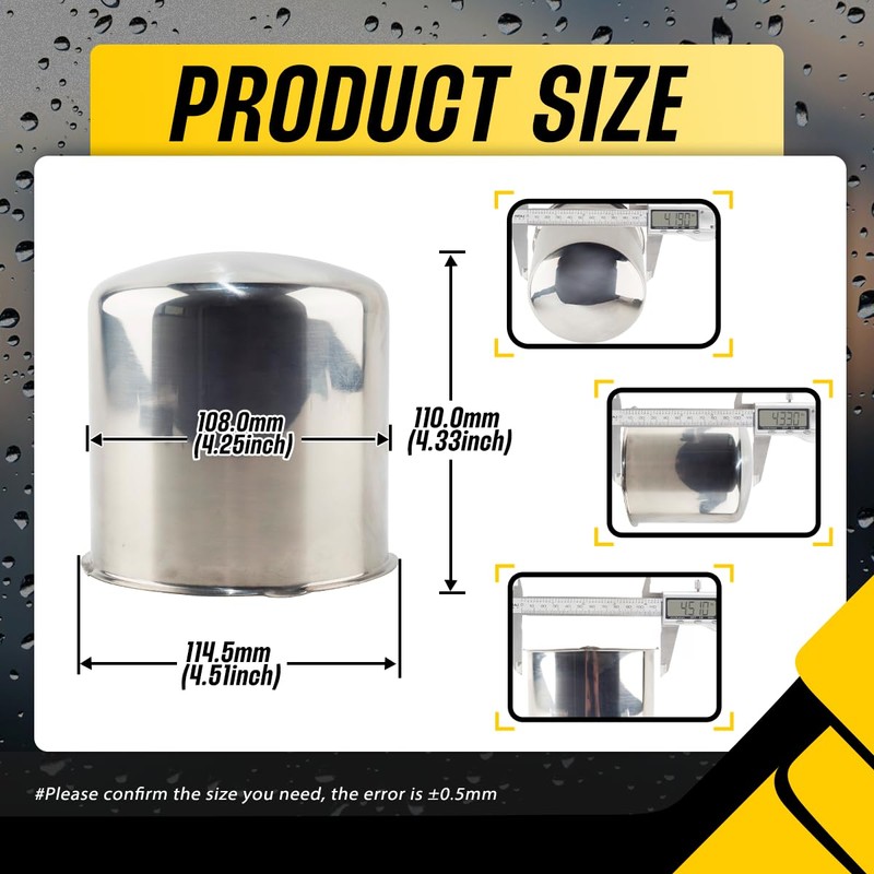 DewFlew 4Pcs 4.25" Push Through Wheel Center Caps Stainless Trailer