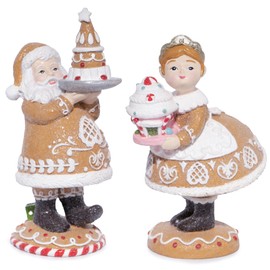 Hodao Gingerbread Christmas Decor Gifts - 2Pc Resin Gingerbread Mr. & Mrs. Santa Claus Figurines - Christmas Collectible Decorations for Indoor Home Decor (2pcs Brown)