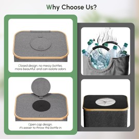 WELTRXE Recycling Bin for Kitchen Large 26 Gallon, 100L Recycle Bin with Lid, Reusable Inner Bags, for Bottle Can Glass Plastic Stickers, Gray