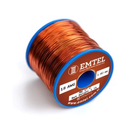 Emtel 18 AWG - 1 lb (460 gr) Copper Magnet Wire - Enameled Wire for Motor, Transformer, Speaker, Magnetic Coil, Winding Wire - Up to 220°C (428°F) - Double (Heavy) Build Insulation Craft Wire - Spool