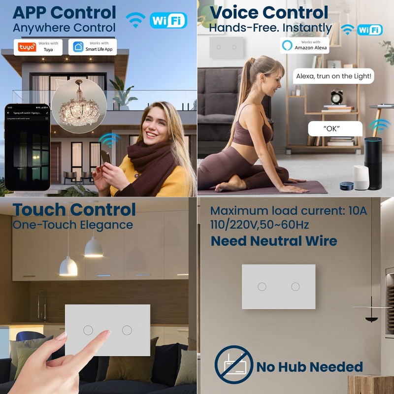 LOUYSGEN Smart Light Switch 3 Way Need Neutral Wire,FCC Certified,2.4GHz
