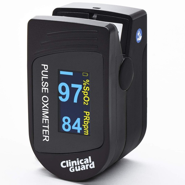 Clinical Guard 500S Deluxe Fingertip Pulse Oximeter Blood Oxygen Saturation Monitor with Heart Rate Tracker, OLED Display, Silicon Cover & Case, Midnight Black