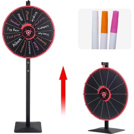 T-SIGN 24 Inch Spinning Wheel, 14 Slots Color Prize Wheel with Dry Erase Markers and Eraser, Spin Wheel for Prizes with Stand - Tabletop or Floor, Wheel of Fortune Game for Carnival, Game Casino