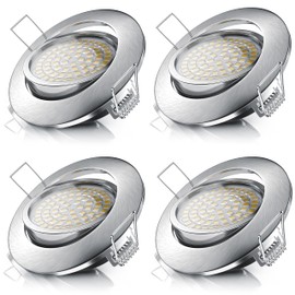 Brandson - 4x LED Ceiling Spotlight Dimmable and Swivelling - Ultra Flat Spotlights - Recessed Ceiling Spotlight - Slim Aluminium Frame Stainless Steel Look - Beam Angle 120 Degrees - 230 V