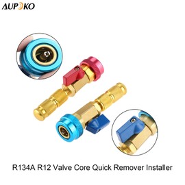 Aupoko R134A R12 Valve Core Quick Remover Installer Kit, Adjustable High Pressure (Red) and Low Pressure (Blue) Valve Core Removing and Recharging Tool for Air Conditioner, Pack of 2