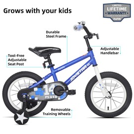 JOYSTAR 18 Inch Pluto Kids Bike with Training Wheels for Ages 6 7 8 9 Year Old Boys Girls Junior Children BMX Bicycle Blue