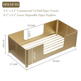 MyGift Guest Towel Holder Tray for Bathroom, Modern Gold-Tone Metal Tabletop Folded Paper Hand Towel Holder, Commercial Countertop Disposable Hand Towel Holder, C-Fold, Z-Fold