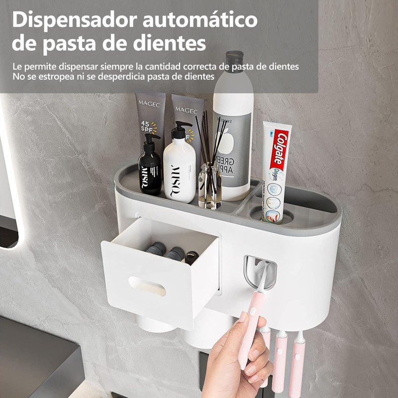 Soporte para Cepillo de Dientes,Portacepillos Pared con Dispensador Automático Pasta