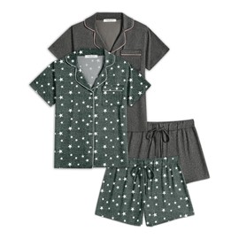 Ekouaer 2 Pack Womens Pajamas Set Button Down Summer Sleepwear Short Sleeve Comfy Pjs Loungewear Set(GP4,M)