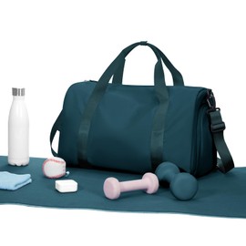 HYC00 Gym Bag Womens Mens Small Sports Duffle Bags with Shoes Compartment & Wet Pocket Weekend Travel Duffel Bag for Women Carry on Overnight Bags Lightweight Holdall Hospital for Yoga,Peacock Blue