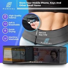 PURSUAL Running Belt with Money & Phone Pouch - Sweatproof Running Phone Holder with Large Capacity - Running Waist Pouch for Men & Women - Perfect Phone Holder for Running & Outdoor Activities