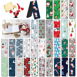 Christmas Bookmarks, Pack of 30 Magnetic Bookmarks, Colourful Bookmarks, Magnetic Markings, Magnetic Bookmarks with Santa, Snowman, Reindeer Pattern (B)