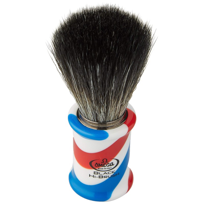 Omega 0196735 Shaving Brush Black Hi-Brush Barber Pole