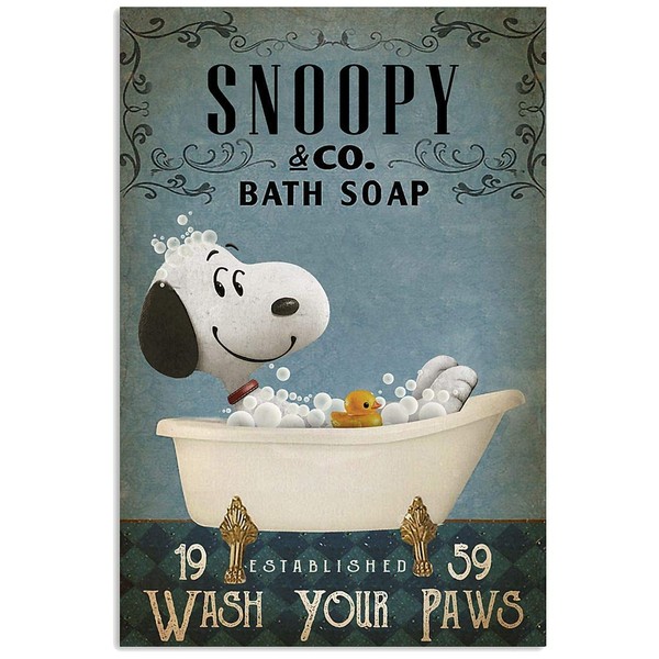 Snoopy And Co Bath Soap Wash Your Paws Poster Vintage Wall Decor Metal Sign Plaque Poster 8X12 inch