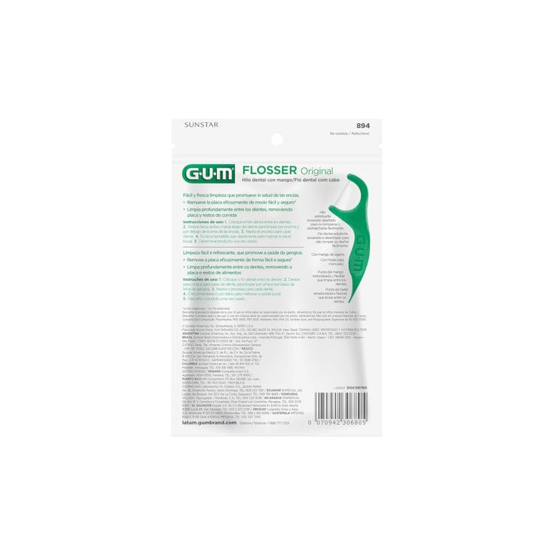 GUM - Flossers Dentales con Mango Ergonómico y Sabor Menta