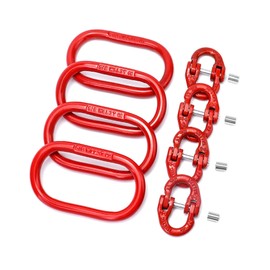 QWORK Chain Link Connectors Set, 4 Set 3/8" 7100 lbs Hammer Lock and 2 Pcs 5/8" 6600 lbs Oblong Master Link, Grade 80 Steel, Red