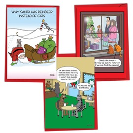 NobleWorks Assortment Pack of 3 Christmas Greeting Cards with Envelopes (3 Designs, 1 Each) Funny Holiday Cats VC10715XSG-C1x3