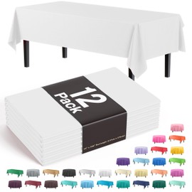 Exquisite 12-Pack Premium Plastic Tablecloth 54 Inch. x 108 Inch. Rectangle Table Cover-White