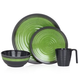 Camping Crockery Set 1 Person 4-Piece Melamine Picnic Crockery Set Camping Tableware Stone Green Design