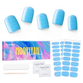 MOOYIYAN Semi Cured Gel Nail Stickers 32 PCS|Cat Eye/Frosted Gel Nail Strips|Compatible with Any UV/LED Lamps|Long-Lasting Real Nail Polish Strips for Women's Decoration (Sky-Blue)