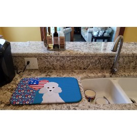 Caroline's Treasures WDK5275DDM Toy White Poodle USA American Dish Drying Mat Absorbent Dish Drying Mat Pad for Kitchen Counter Dish Drainer Mat for Countertop, 14 x 21", Multicolor