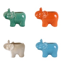 Sagebrook Home Elephant Ceramic Outdoor Citronella 8 Oz Outdoor Decorative Accent Candle Lighting for Home Patios, Porches, Green Houses, Garden Lighting, 4.5" H, Multicolor Set of 4