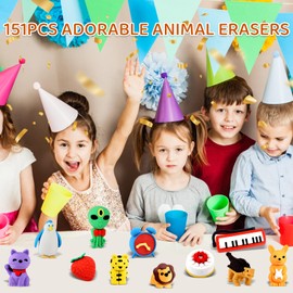 URSKYTOUS 151Pcs Animal Erasers Desk Pets for Kids Animal Pencil Erasers Bulk Puzzle Eraser Toys Gifts for Classroom Prizes,Game Reward,Treasure Box,Easter Egg Fillers,Goodie Bag Stuffer,Party Favors