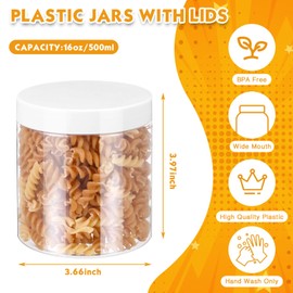 4 Pieces Round Clear Wide-mouth Leak Proof Plastic Container Jars with Lids for Travel Storage Makeup Beauty Products Face Creams Oils Salves Ointments DIY Making or Others (White,16 Ounce)