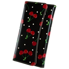 Kaabao Womens Wallet Leather RFID Blocking Trifold Ladies Purse long Clutch Credit Card Holder Phone Checkbook Organizer (Black Cherries)