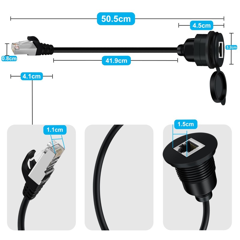 YINGAYOU Ethernet Threaded Fixed Extension Cable 1000Mbps RJ45 Male to