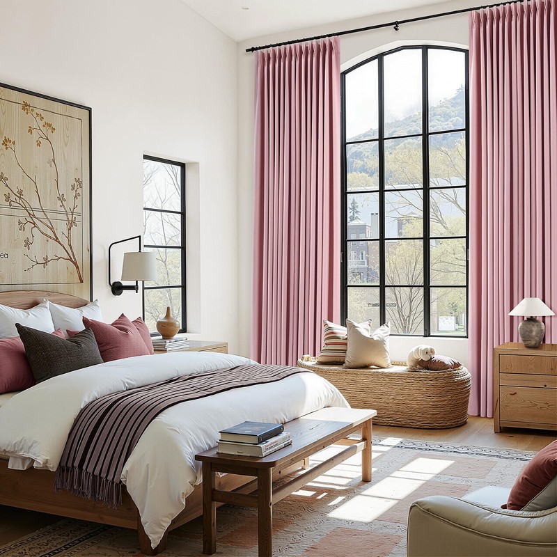 Extra Long 100% Blackout Linen Pleat Curtains 110 Inches Long