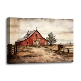 LURENCZH Barn Canvas Wall Art Old Red Farmhouse Picture Prints Countryside Scenery Paintings for Living Room Bedroom Decor Framed(Farmhouse-1,12.00" x 18.00")