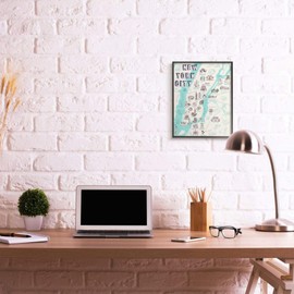 Stupell Industries New York City Landmark Map Local Tourist Attractions Ziwei Li Black Framed Wall Art, 16 x 20