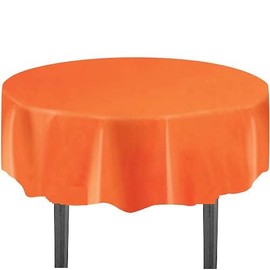 SHOP&SAVE Round 84" Plastic Disposable Plastic Tablecloths Table Covers Great for Parties, Wedding, Holiday (4, Orange)